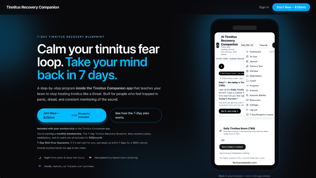 TinnitusCompanion website screenshot